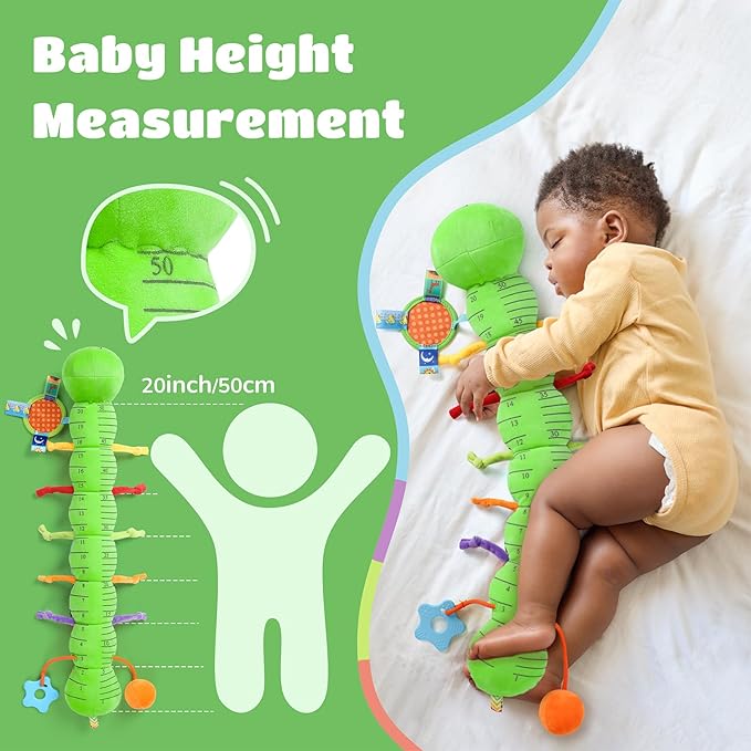 AWOTOY Baby Toys 6-12 Months Music Caterpillar Infant Toys Stuffed Animals 0-3-6 Months Tummy Time Teething Sensory Toys with Mirror Rattle&Pull String for Boys Girls Birthday Gifts|Green,Knot Limb