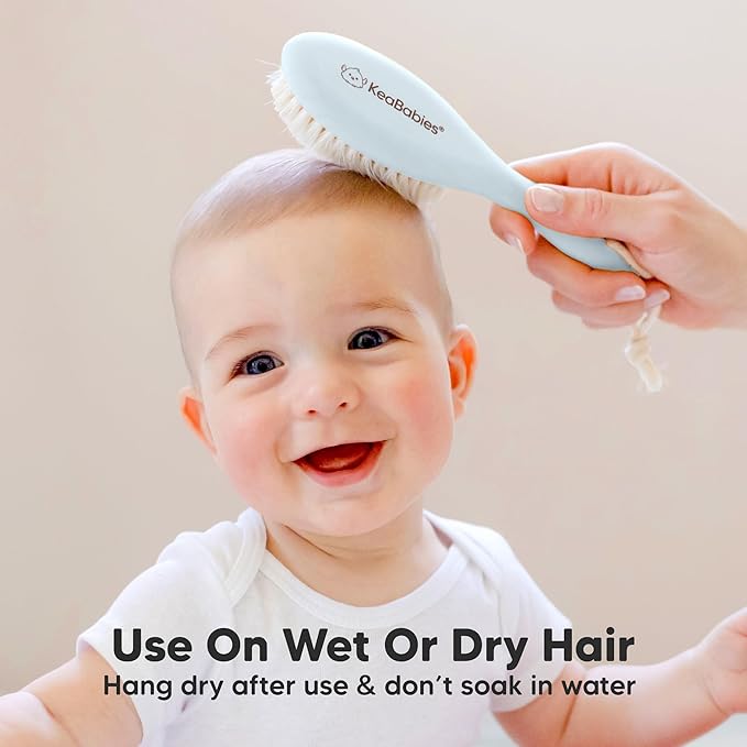 Wooden Baby Hair Brush for Toddler Girls, Boys - Cradle Cap Brush for Babies, Soft Goat Bristles, Perfect Gentle Scalp Newborn Comb for Infant, Girls, Boys, Bath Essentials (Frost, Regular)