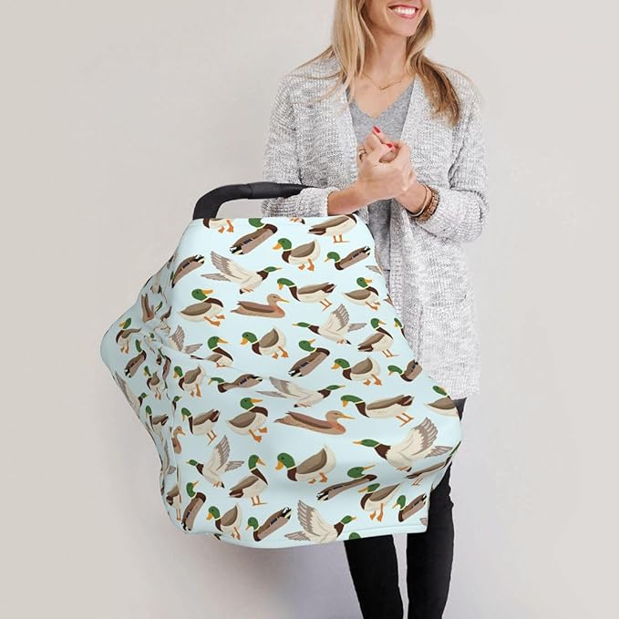 Cute Mallard Duck Baby Stuff Car Seat Covers Baby Multi-Use Car Seat Canopy Carrier Cover, Breathable Breastfeeding Cover Boys & Girls