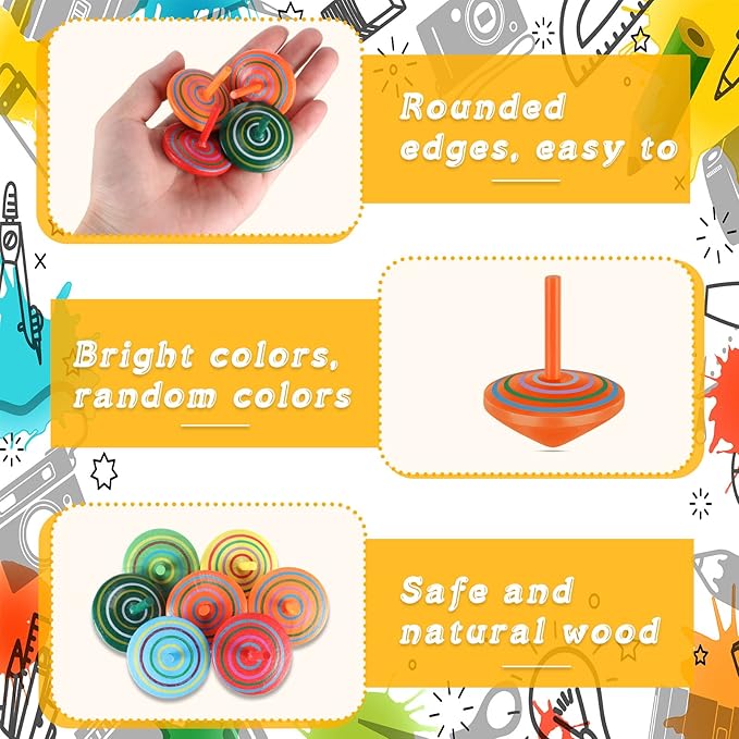Aoriher Wood Spinning Tops for Kids, Colorful Wooden Gyroscopes Toy, Educational Kindergarten Toys, Rainbow Spin Tops for Games Party Favors Birthday Gifts(100 Pieces)