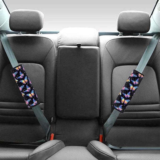 AFPANQZ Colorful Butterfly Car Seat Belt Pads Covers Harness Shoulder Straps Pad Cushion Safety Seatbelt Pillow Cover for Adults Comfortable Driving Adjustable Universal Fit