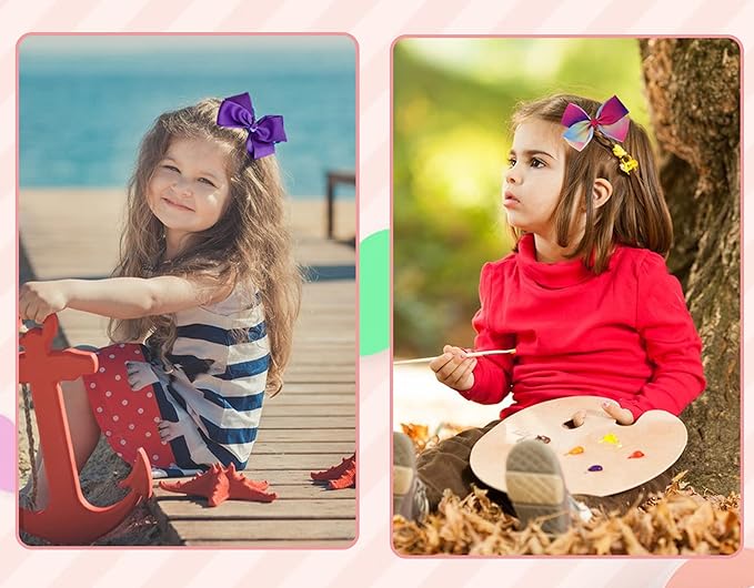 5" Hair Bows for Girls Colorful Little Girl Hair Bows Rainbow Heart Grosgrain Alligator Clip Bow for Toddler Girls Children Kids 12 Pcs