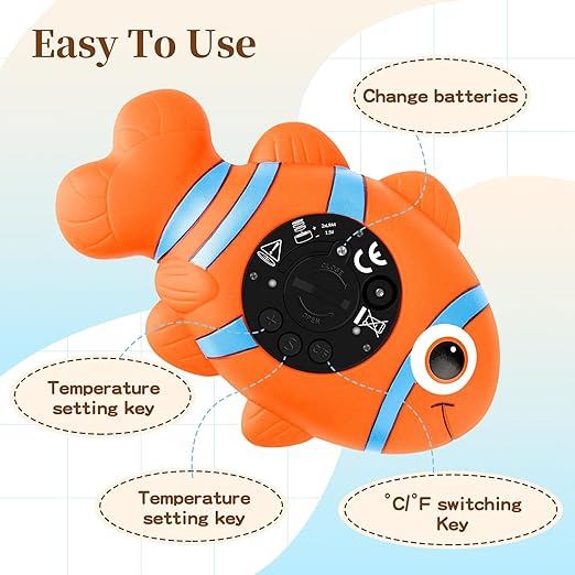 Baby Bath Thermometer, with LED Display and Temperature Warning,Kids' Bathroom Safety Products, Newborn Bath Safety Toy Thermometer (Clownfish)
