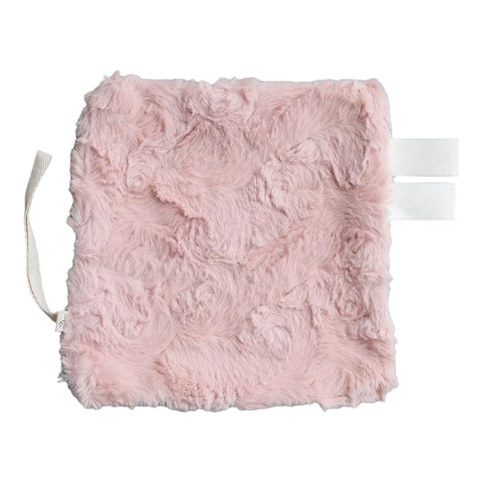 Handcrafted Plush Baby Mini Blanket Pacifier Holder (Dusty Pink Fur & Cream Satin)