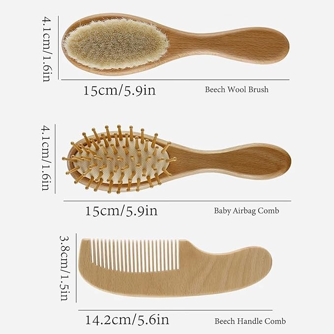 Personalized Baby Hair Brush And Comb Set For Boy Girl Newborn, Custom Wooden Toddler Hair Brush Set With Soft Goat Bristle, Cradle Cap Comb, Keepsake Gift For Baby