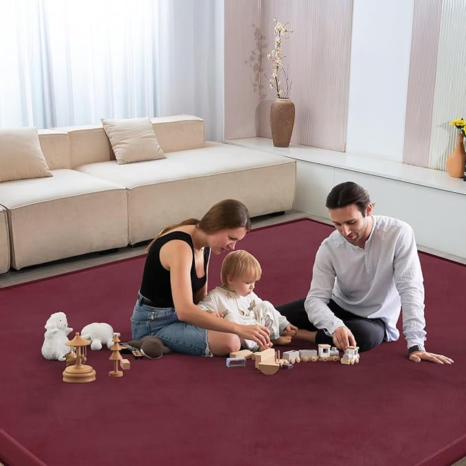 Baby Play Mat for Floor Nursery Muscle Mat Area Rug Playroom Rug 50"x50" Memory Foam 1.3" Thick Crawling Mat for Babies,Toddlers, Infants,Kids (Burgundy)