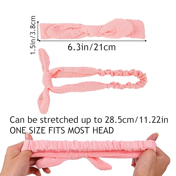 XIMA Baby Girl Headbands, Cotton Rabbit Ears Hairbands for Newbron Infants Toddlers, Removable Rabbit Ear Bows Baby Hair Accessories, Pastel colors Pack of 8