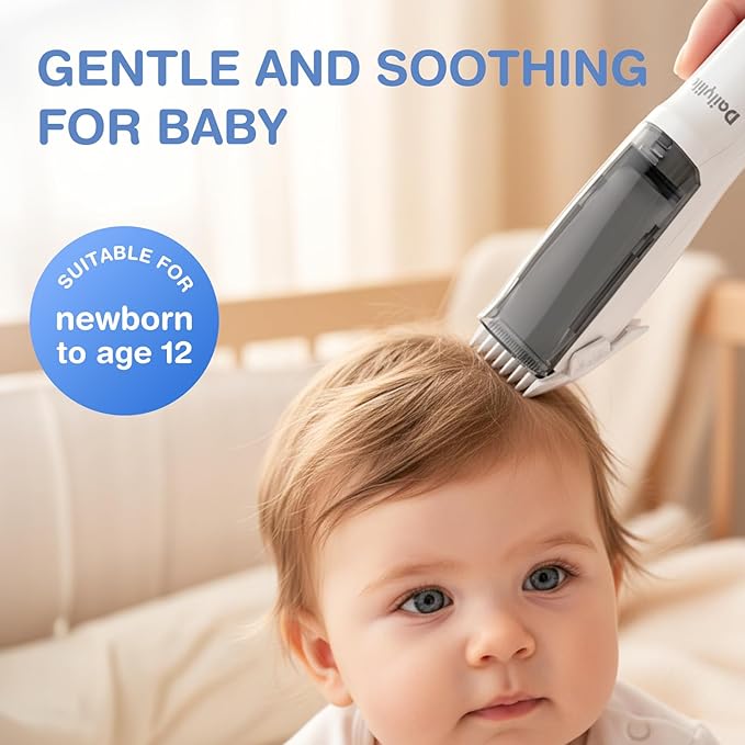 DAILYLIFE Baby Hair Clippers, Quiet Calming Clippers for Autistic Children, Vacuum Baby Hair Cutting Kit, Cordless Rechargeable Waterproof Kids Hair Trimmer with 2 Guide Combs