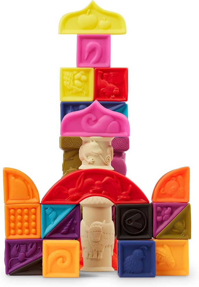 B. toys – Alphabet Learning Blocks for Babies & Toddlers – 26 Soft Squeezable ABC Blocks with Textured Animals – Educational Toys for Sensory Play, Bath Time & Early Development – 6+ Months