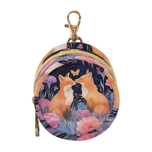 Pacifier Holder with Clip Pacifier Case for Diaper Bag Round Baby Pacifier Pouch Box Bag Portable Foxes Carnations Colorful