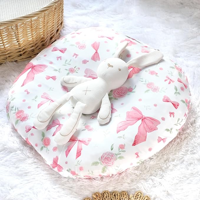 Newborn Lounger Cover Baby Girls, Ultra Soft Comfortable Flower Infant Lounger Pillow Slipcover, Easy Removal and Machine Washable, 1 Cover Only (Pink Rose)