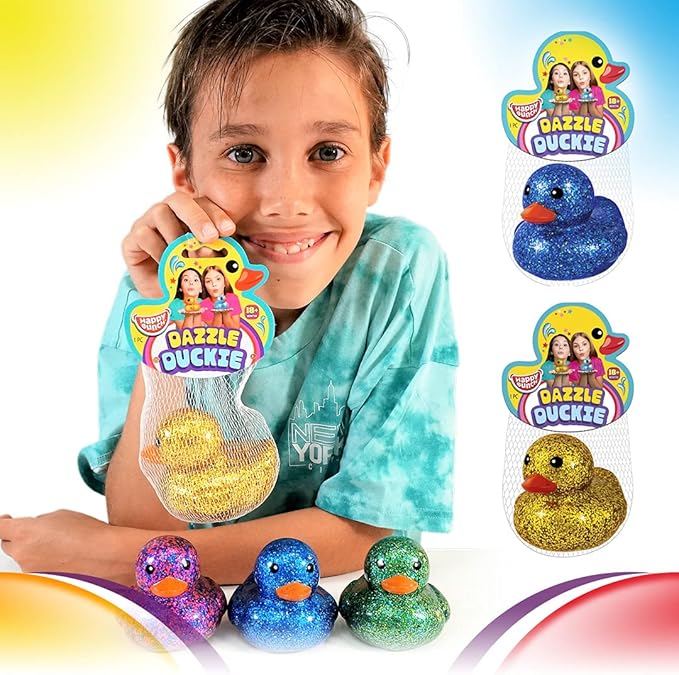 JA-RU Glitter Rubber Ducks 3 Inch (8 Glitter Ducks) – Colorful Assorted Rubber Ducks for Kids, Pool & Bath Toys, Stress Relief Toy, Classroom Prizes & Party Favors. 4343-8s