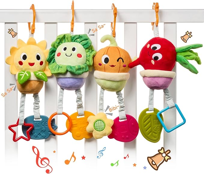 TUMAMA Baby Toys 0 3 6 12 Months, Soft Hanging Stroller Toys Potted Plant Crib Car Seat Toys, Infant Newborn Crinkle Infant Rattles with Teether Squeaky Sensory Developmental Toy