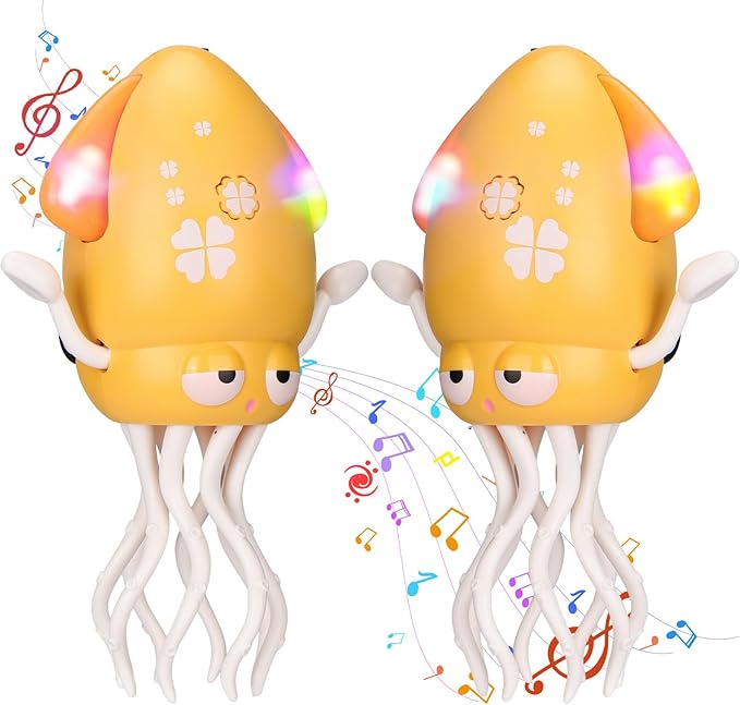 Vodolo 2pcs Magic Electric Dancing Octopus Toy with Led Light and Music,Baby Must Haves Tummy Time Baby Toys,Yellow