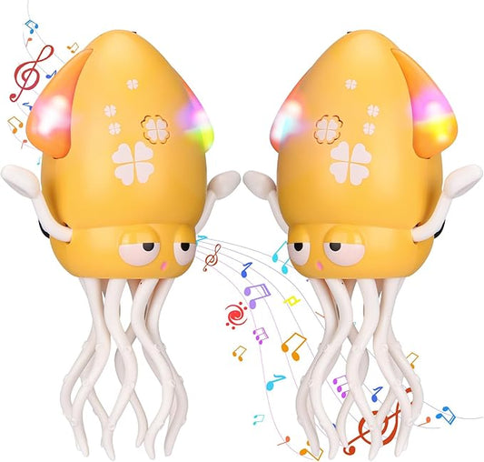 Vodolo 2pcs Magic Electric Dancing Octopus Toy with Led Light and Music,Baby Must Haves Tummy Time Baby Toys,Yellow