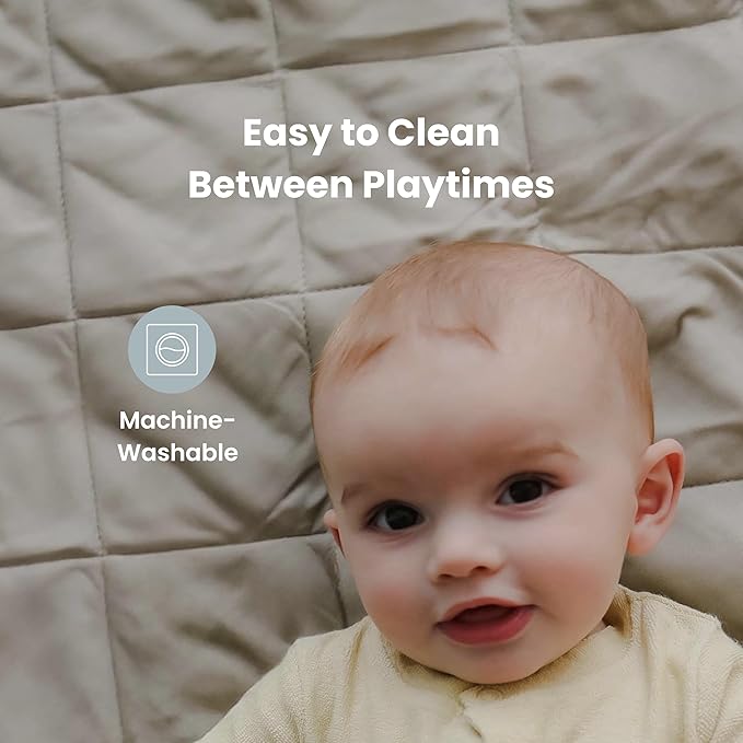 Snuggle Me® 2-in-1 Baby Play Mat - 100% Organic Cotton Baby Mat for Floor Play, Quilted, Foldable Playmat with Matching Tote Bag Included, Safety Certified & Machine Washable (37" x 37") - Natural