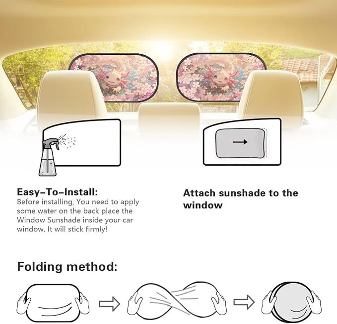 Bulopur Cute Axolotl Side Window Shades for Car 2 Pack Cherry Blossom Mesh Window Shades for car Baby Side Window Screens UV Protection Breathable Universal Fit for Most Cars, Vehicles, SUVs