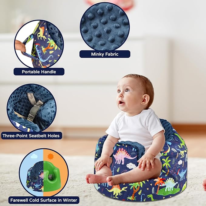 Seat Cover Compatible with Bumbo Seat, Soft and Breathable Baby Floor Seat Cover for Baby Boy & Girl (Cover Only), Dinosaur