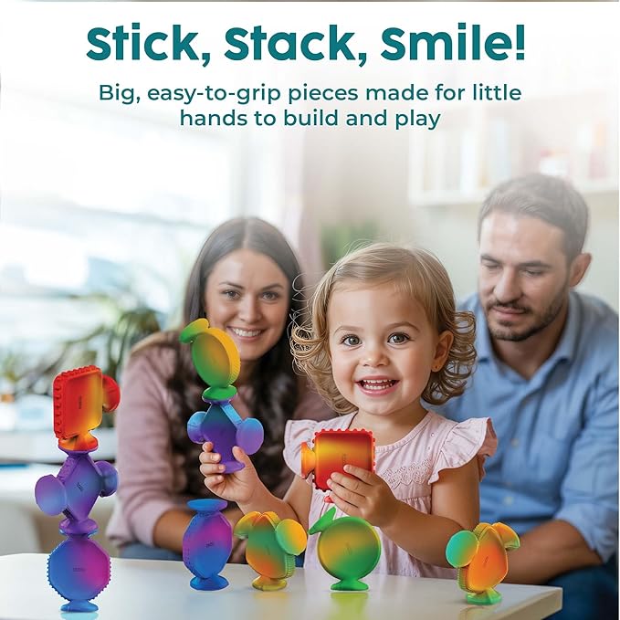 BUNMO Big Shapes Color-Changing Textured Suction Bath Toys for Toddlers 1–3 (10 Pack), Extra Large Silicone Bathtub Toys, BPA-Free Suction Cup Toys, Bath Toys for Kids Ages 1+, Sensory Bath Toys