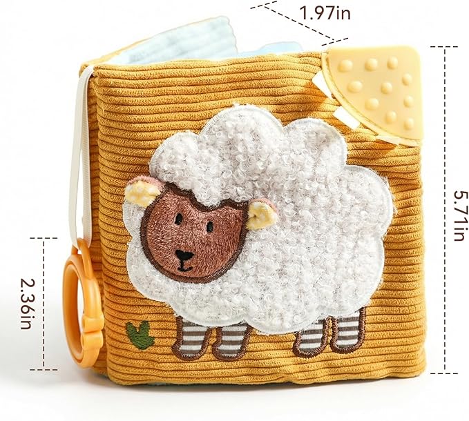 Mamimami Home Soft Baby Book with Teether & Mirror, Sensory Crinkle Cloth Books for Babies 0-12 Months, Montessori Farm Animal Tummy Time Toys, Portable Busy Book, Infant Toy for Newborn Shower Gift