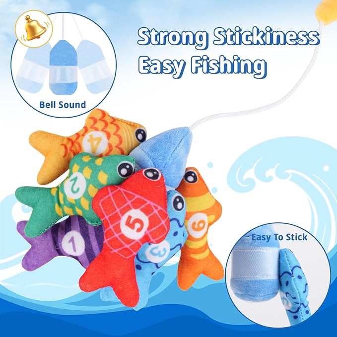 Fishing Game for Toddlers 1-3, Montessori Fishing Toy Set with 29PCS Cloth Fish & Stacking Cups, Educational Toys for Number & Color Sorting, Birthday Gifts for 1 2 3 Year Old Boys Girls