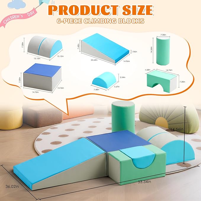Toddler Climbing Toys Indoor, 5-Piece Foam Baby Climbing Blocks, Soft Play Climbing Set for 1-3 Years Old, Modular Crawling & Sliding Equipment, Waterproof Easy to Clean (Green)