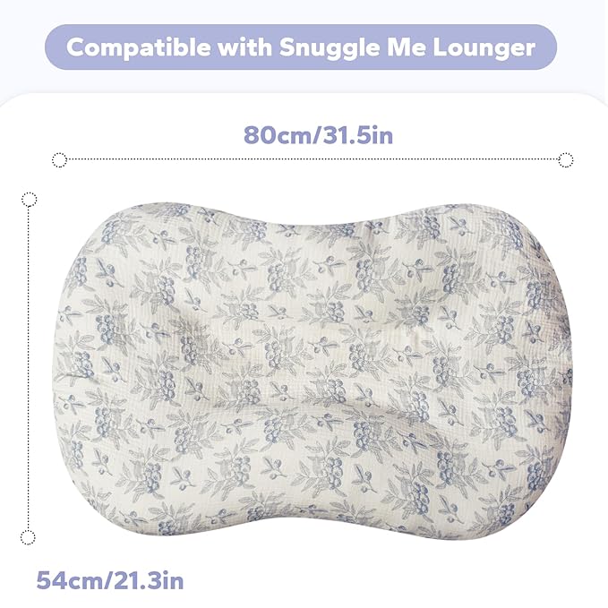 FUNUPUP Muslin Baby Lounger Cover Compatible with Snuggle Me Lounger, Infant Pillow Cover for Newborn, Removable Nest Slipcover for Boys and Girls, Only Cover, Blueberries & Blue