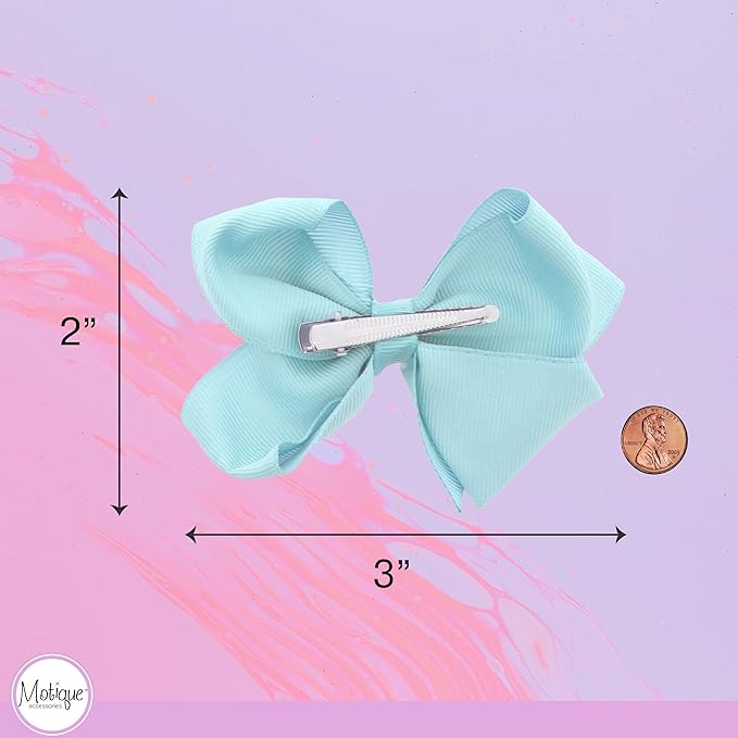 3 Inch Grosgrain Bow for Little Girls- Set of 2 (Pale Blue)