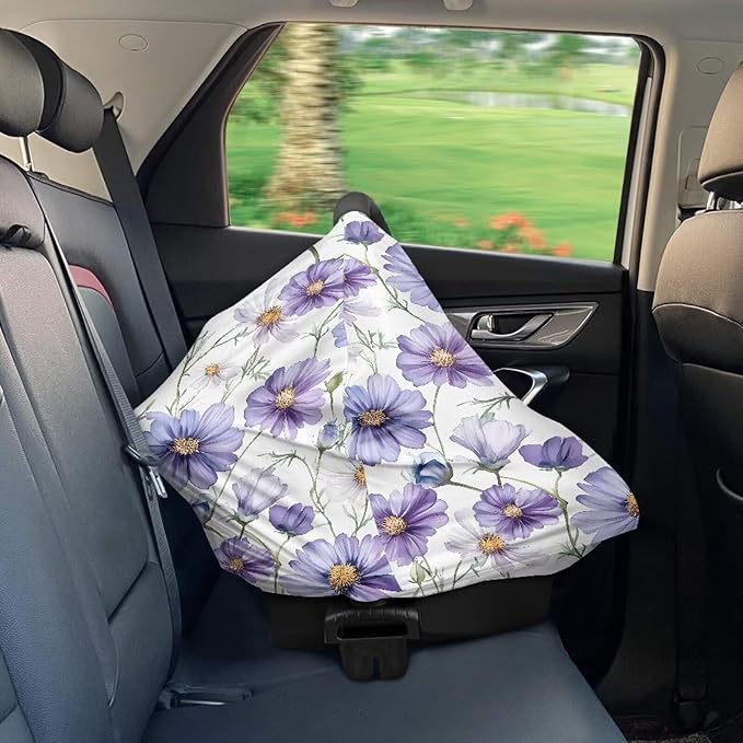 LedBack Floral Baby Car Seat Covers Carseat Canopy, Purple Daisy Breathable Breastfeeding Covers for Babies Boys and Girls