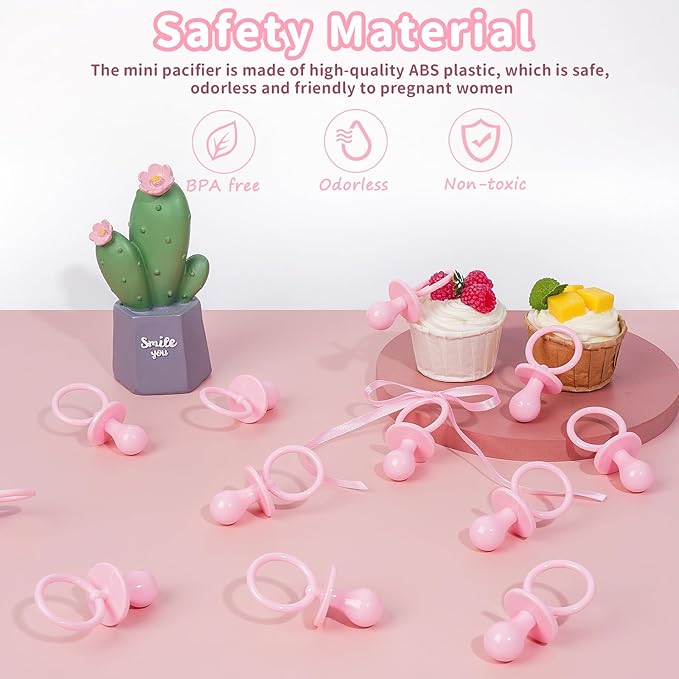 36 Plastic Pacifiers for Baby Shower Game, 2.75’’ Baby Shower Pacifiers, Pink Pacifiers Baby Shower Decoration DIY, Gender Reveal Party Table Scatter/Baby Shower Party Favors (Pink)