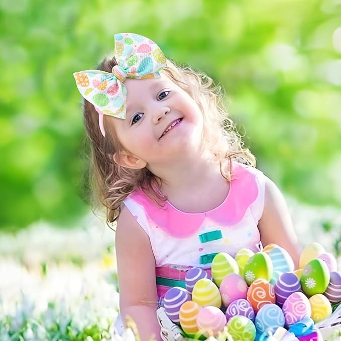 YanJie Easter Hairbands Baby Girl Headbands Pink Baby Headband Cheer Bows Egg Carrots Print Nylon Hairbands Bows Infant Easter Hair Accessories