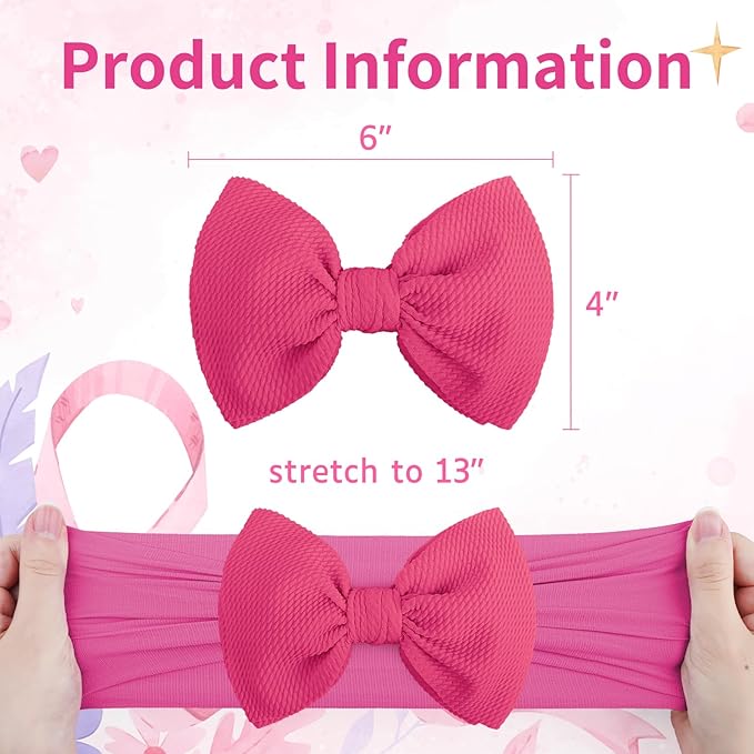 2PCS 6’’ Breast Cancer Awareness Hair Accessories for Baby Girls Headbands for Girls Hair Bows Newborn Headband Pink Ribbon Baby Clothes