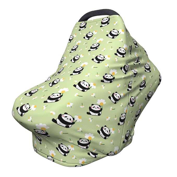 Panda Car Seat Canopy, Baby Breastfeeding Cover, Multi Use Baby Stroller and Carseat Cover, Boys and Girls Shower Gifts