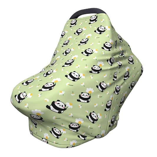 Panda Car Seat Canopy, Baby Breastfeeding Cover, Multi Use Baby Stroller and Carseat Cover, Boys and Girls Shower Gifts