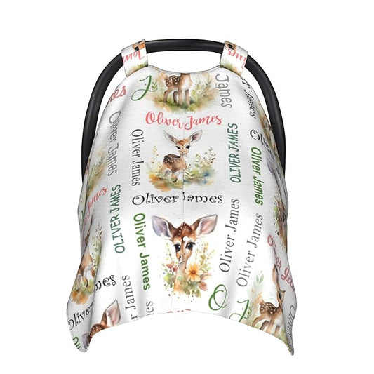 Personalized Baby Car Seat Cover Winter Custom Minky Carseat Cover Boy Girls with Name Deer Carseat Canopy Customized Car Seat Canopy Infant Carrier Covers Nursing Cover Toddler Blanket