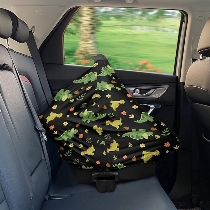 Biyejit Green Dinosaur Baby Multi-Use Cover - Nursing Cover, Baby Car Seat Covers, Shopping Cart, High Chair, and Breastfeeding Cover - Ultra-Soft, Stretchy, Floral Scarf for Baby and Mom