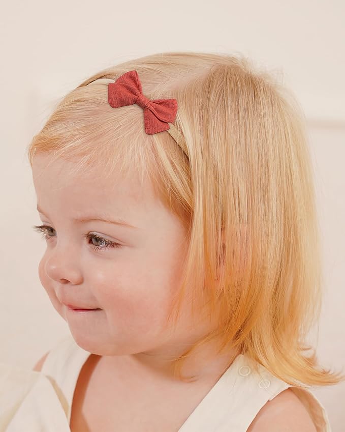 jollybows 20pcs Baby Girl Bow Headbands Newborn Nylon Hairband 2" Neutral Linen Infant Hair Bows
