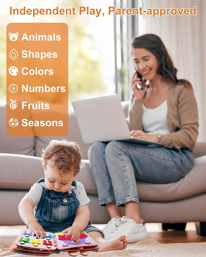 Busy Book for Toddlers 1-3, Montessori Toys for 1 Year Old, Baby Activity Quiet Books, Kids Travel Toys, Busy Board for Toddlers 3-5, Educational Learning Gifts for Boys Girls, Felt Animals Sensory