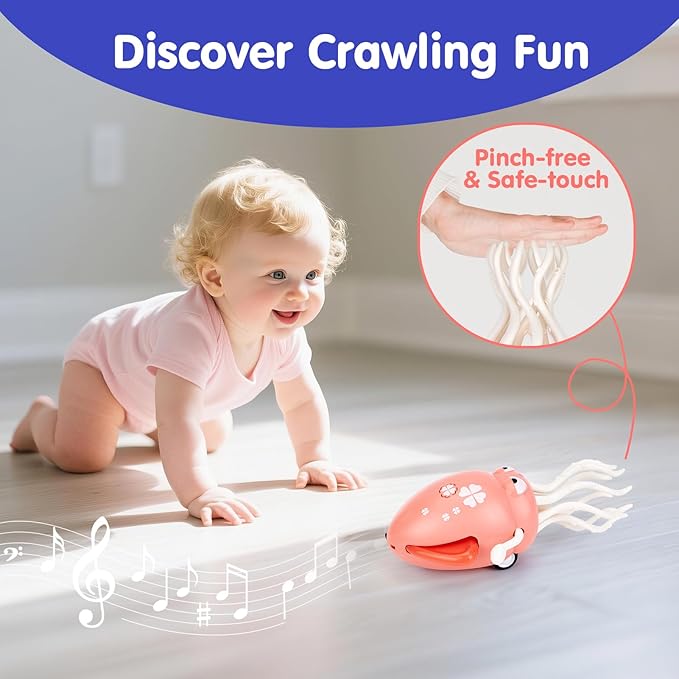 hahaland Dancing Squid Toy - Tummy Time Toys, Crawling Toys, Rechargeable Wiggling Musical Standing Toy, Funny Baby Girl Gifts, Electric Dancing Octopus Christmas Baby Gifts Toddler Stocking Stuffers