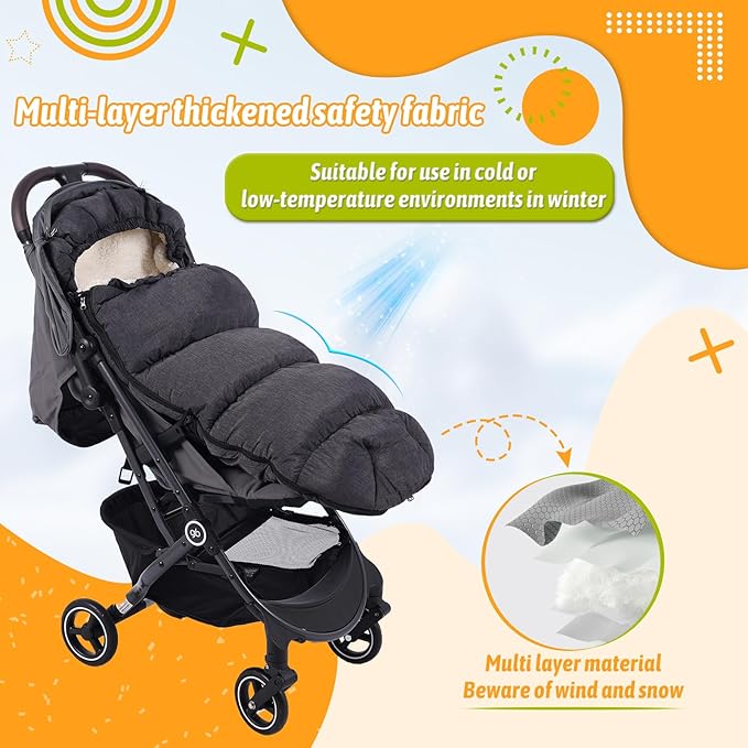 Baby Footmuff for Winter Outdoors Stroller Layer Waterproof Outer Soft Lambswool Liner Designed for Cold Wind Moisture Protection Suitable -30F/-22C Universal Fit Stroller