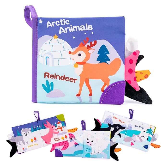 Love&Mini Baby Cloth Book Toys - Arctic Whale Sensory Touch & Feel Crinkle Books for Babies 6+ Months, Early Development Interactive Stroller Soft Toys, Easter Shower Gifts for Boys & Girls