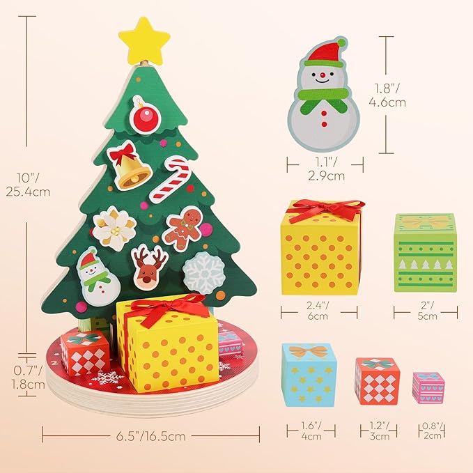 Woodtoe Magnetic Christmas Tree Toy for Toddlers, Montessori Toys for 3 4 5 6 Year Old, Wooden Color Sorting & Stacking Toys, Fine Motor Skills Sensory Toys, Christmas Decorations STEM Gifts for Kids