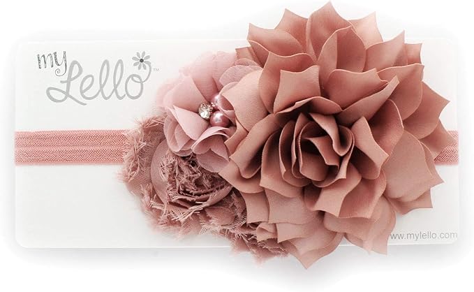 My Lello Headband Shabby Fabric Flower Cluster Baby - Infant - Toddler - Girl Stretchy Elastic Black