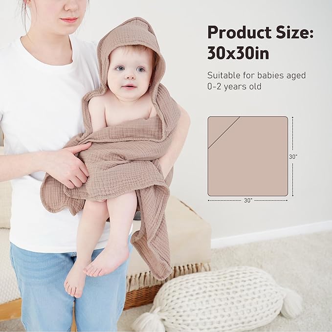 Susurration 2 Pack Thick Muslin Baby Towels, 100% Cotton Soft and Absorbent Baby Bath Hooded Towel for Newborn, Infant, Girls, Boys, Baby Essentials