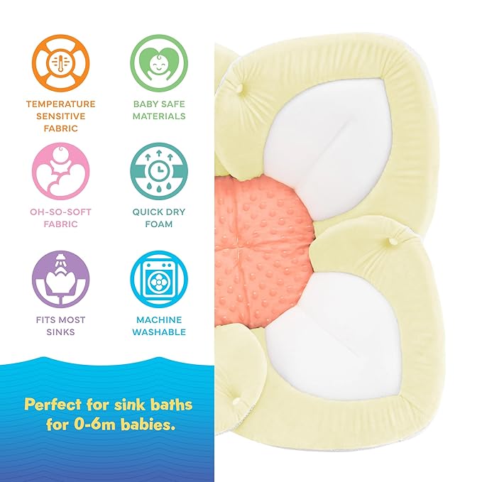 Blooming Baby ColorBloom Baby Bath Seat for Sink - Temperature-Sensing Color-Changing Fabric, Plush Lotus Bath Cushion, Fits Most Sinks, Machine Washable, Newborn Bath Support (0–6 Months)