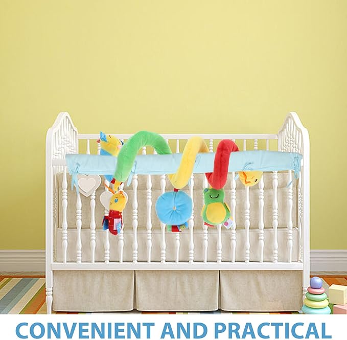 Baby Crib Hanging Rattles Toy, Infant Stroller Worm Crib Bed Around Rattle Bell, Cartoon Insect Spiral Hanging Sensory Toy for Infants Bed Stroller Car Seat Bar for Babies Boys and Girls