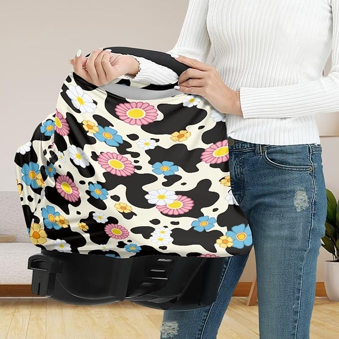 LedBack Floral Stretchy Car Seat Cover for Babies,Nursing Cover Breastfeeding Cover,Soft Breathable Cow Print Baby Carseat Canopy Nursing Breastfeeding Cover