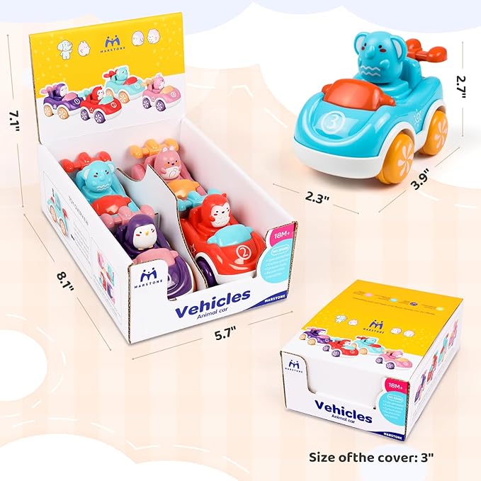 Marstone Toys for 1+ Year Old Girl, 4 Pack Animal Cartoon Push Cars Educational Toys for Toddlers 1-3 Years, Baby Car Toys for One Year Old Girl Birthday Gift,Baby Toys 12-18 Months