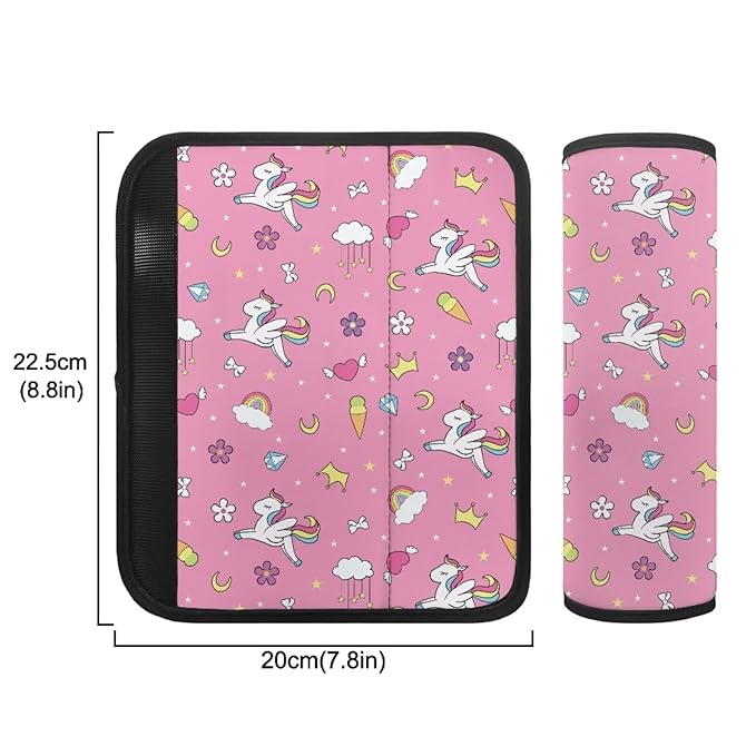 Biyejit 2 Pack Rainbow Horse Car Seat Belt Strap Adjuster for Kids, Galaxy Space Kids Car Seat Belt Cover Soft Seatbelt Shoulder Pad for Comfortable Driving, Car Accessories