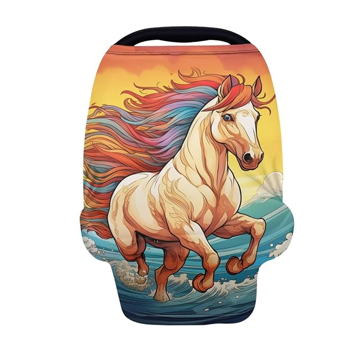 HUIACONG Cool Horse Car Seat Covers for Baby Scarf Infant Stroller Cover Boys Girls Cartoon Nursing Cover Multi Use Soft Stretchy Carseat Canopy